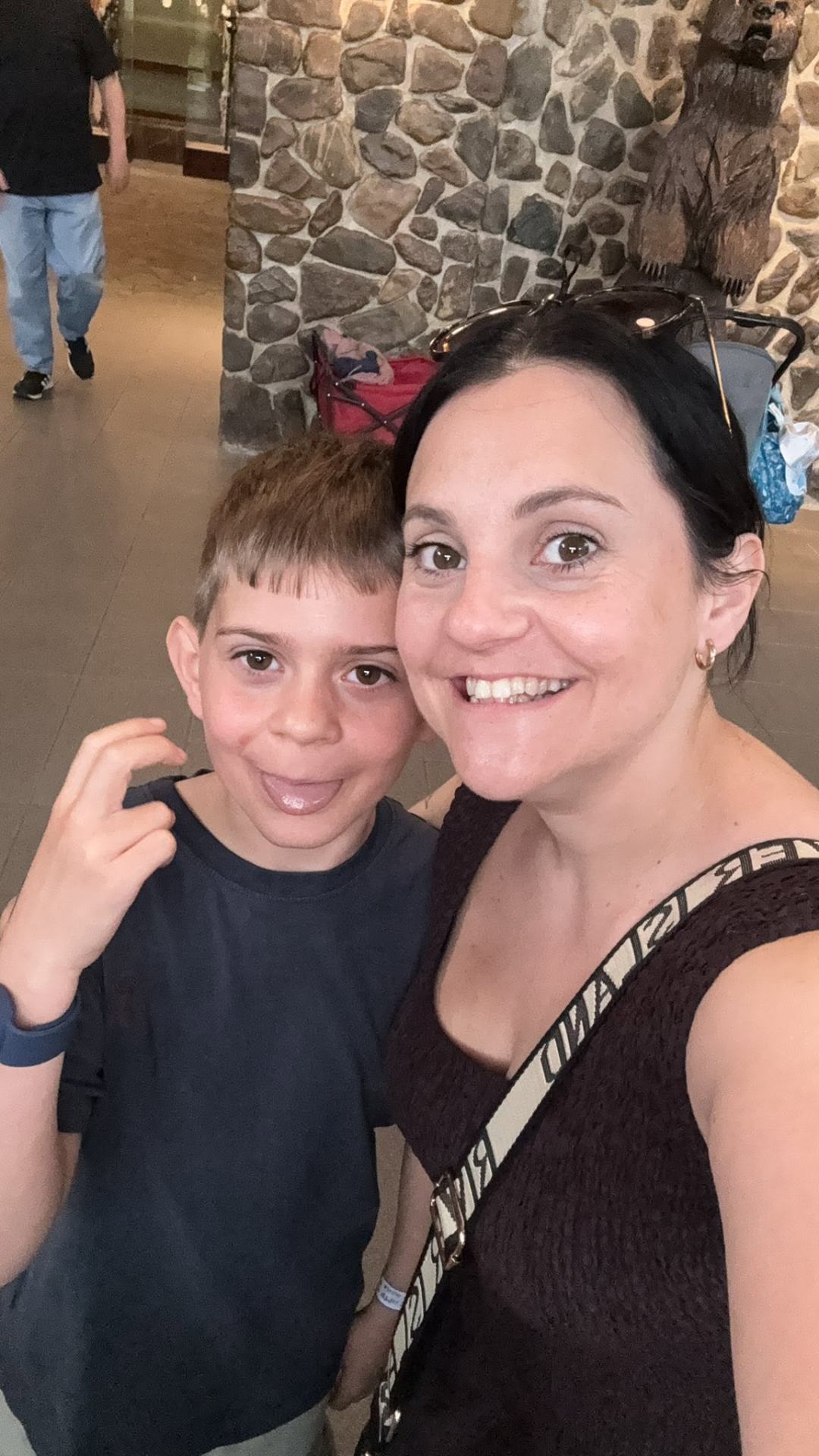Steph and her son pulling faces